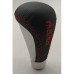 GEAR KNOB- MOMO BLK+SIL LEATH RED STITCH