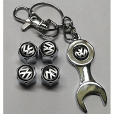 VALVE CAPS-VW+SPANNER KEYRING BLACK